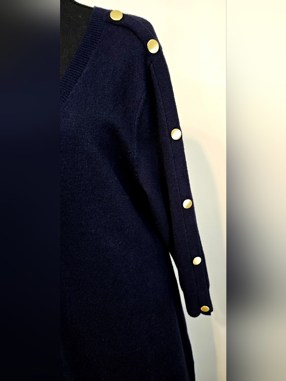 Talbots sweater dress navy gold button sleeve preppy knit v neck chic classic XL - Picture 3 of 10